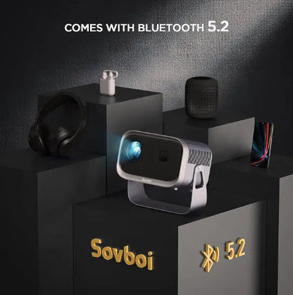 Portable 4K smart home projector with Android compatibility and mobile phone screen mirroring functionality