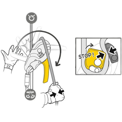 D021 RIG industrial rescue descender in yellow or black with auto-lock, for 10-11.5mm rope and 200kg load
