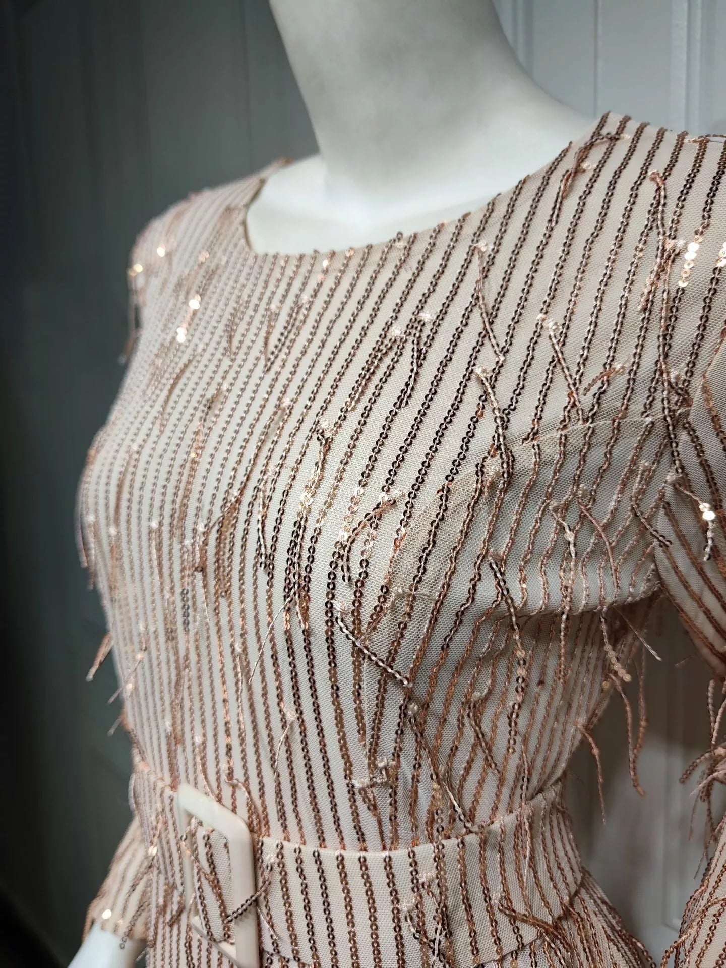 Sequin Tassels Slim-fit Muslim Dress in gold and silver with unique detailing