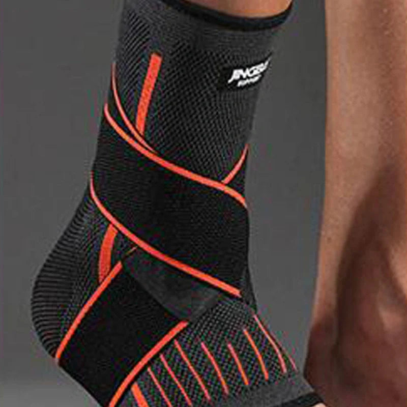 Nylon sports compression ankle protector in black, green, and orange for enhanced mobility and support