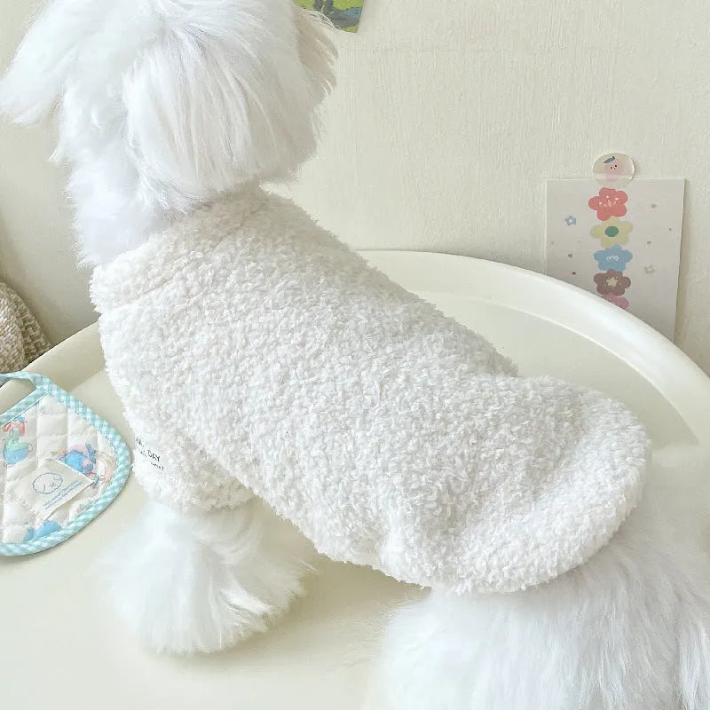 Reversible cloud velvet dog jacket shown in multiple colours and sizes