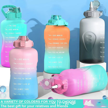 2.2L Half Gallon Plastic Water Bottle with time markers and gradient colors