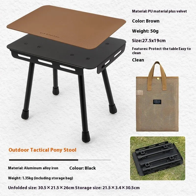 CLS aluminium folding camping stool converted into a small table with a green PU mat top