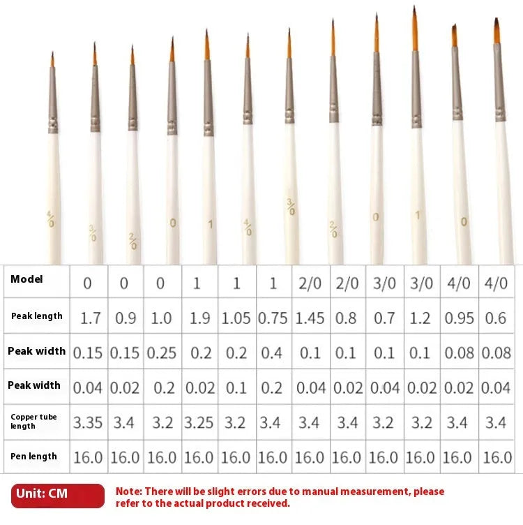 Set of 12 Pearl White nylon wool artist brushes in a solid wood pen holder, for watercolour and acrylic painting.