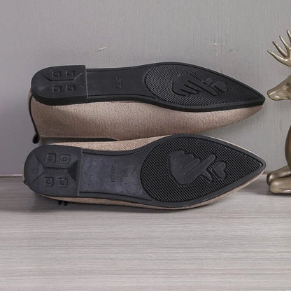 Beige leopard print women's pumps with pointed toe design and rubber sole
