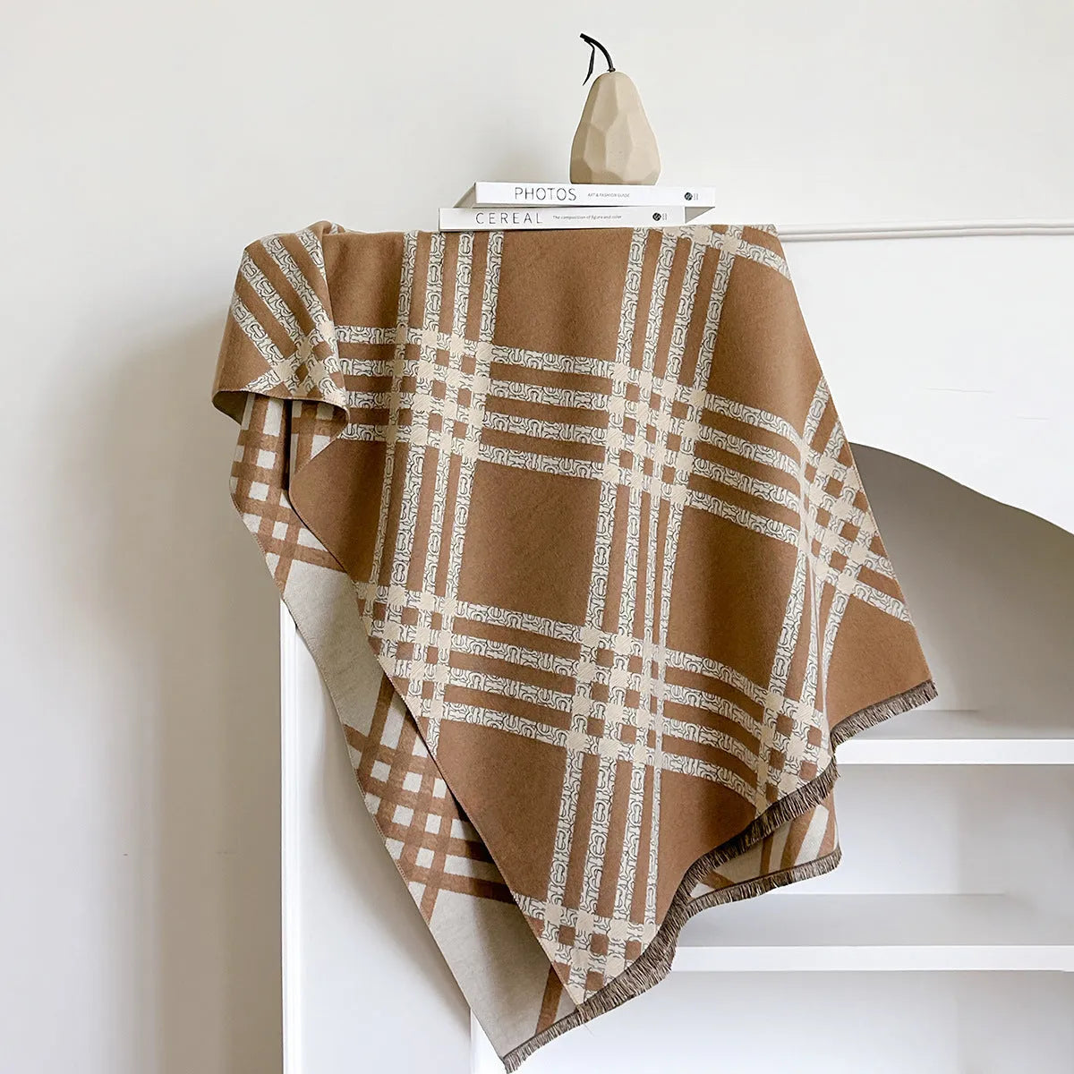 Cashmere-like winter scarf with tassels in brown, black, black camel or khaki colours