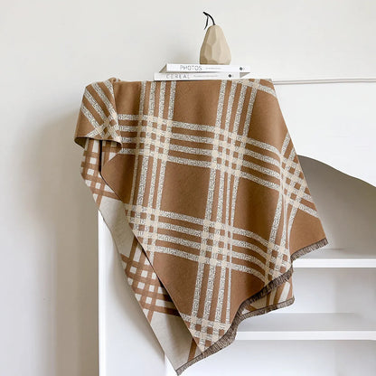 Cashmere-like winter scarf with tassels in brown, black, black camel or khaki colours