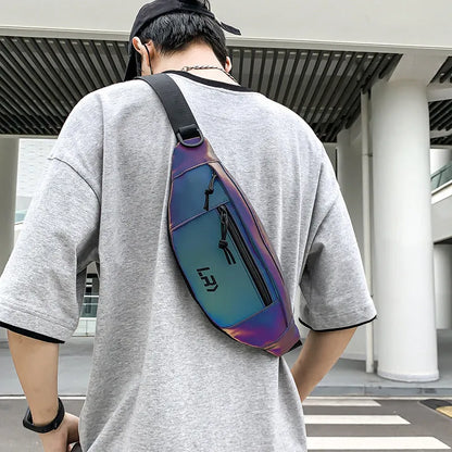 Blue reflective crossbody cycling chest bag made from Oxford cloth with open pocket
