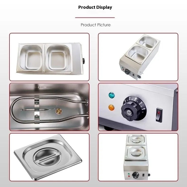 Commercial electric double pot chocolate melting machine with digital temperature control on countertop.