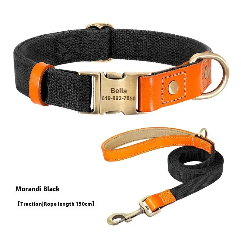 Small dog mohair collar and matching leash in muted green colour with lettering.
