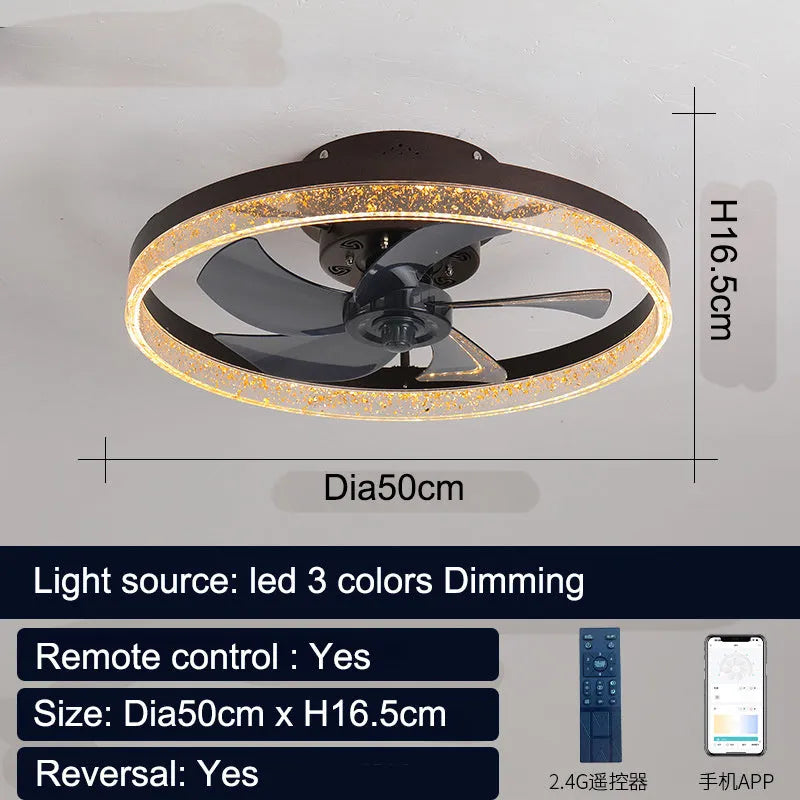 Nordic-style 50cm ceiling fan lamp with integrated LED light in a choice of colours.