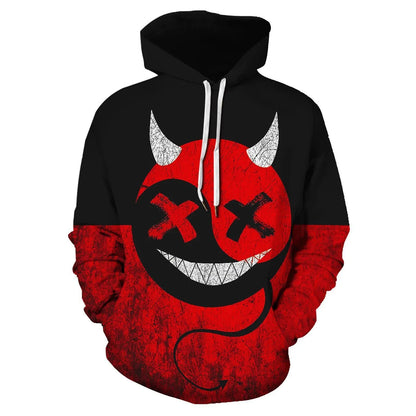 Men's loose-fit 3D printed pullover hoodie, long sleeve polyester casual top in sizes XS to 6XL
