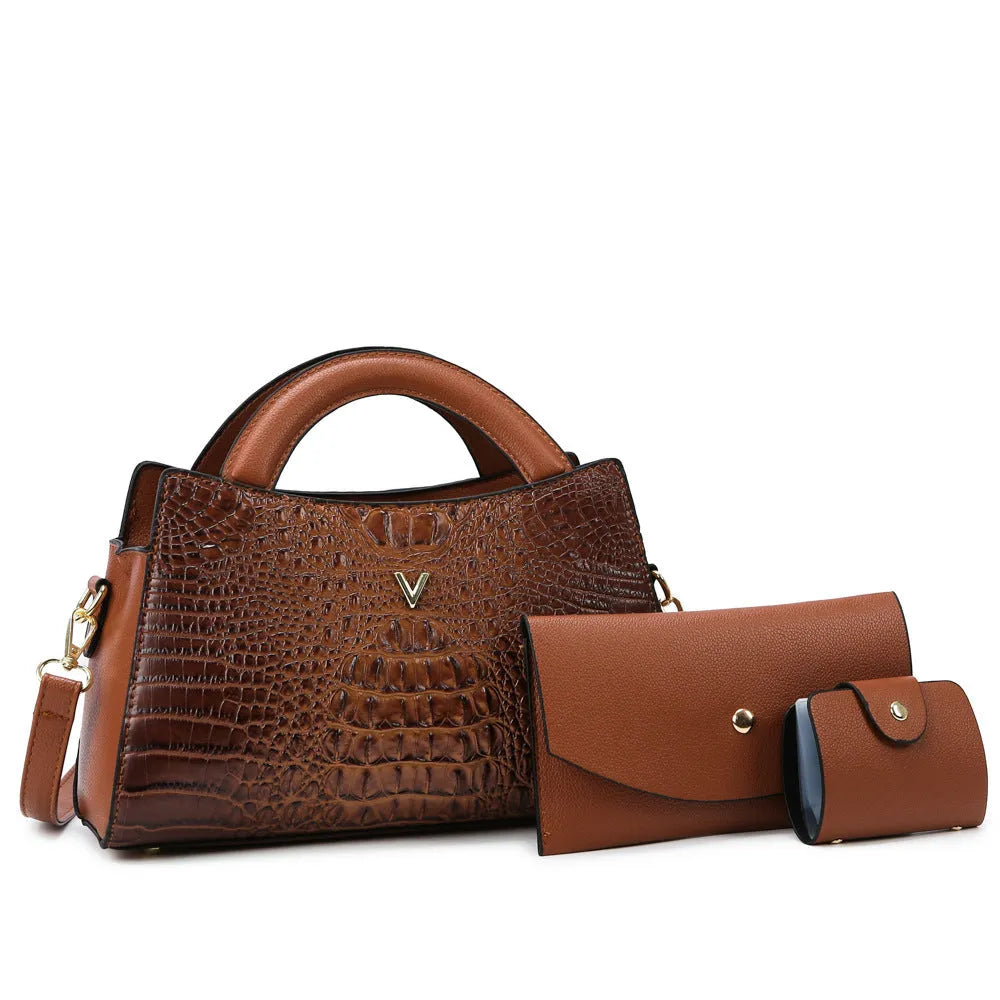 Women's square vertical crossbody handbag in crocodile pattern PU with single shoulder strap