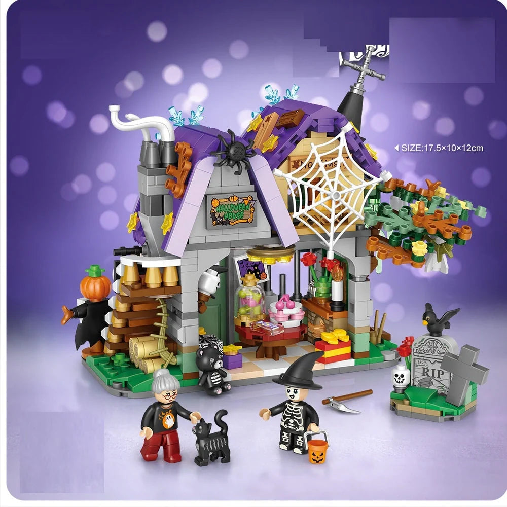 783-piece ABS plastic Halloween building bricks set assembling 30cm haunted house carriage decoration