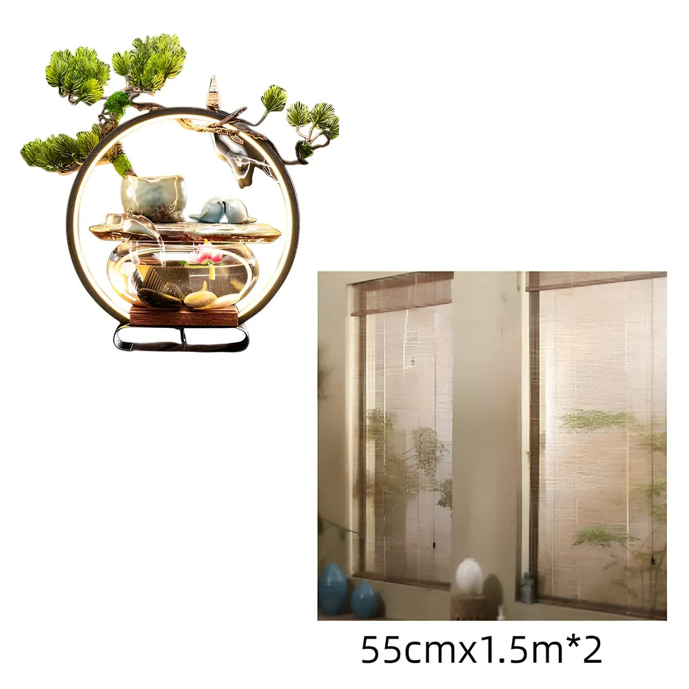 Ceramic water fountain fish tank lamp with stone mill design and integrated LED lighting