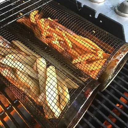 Stainless steel mesh grill basket for cooking a variety of foods on the barbecue