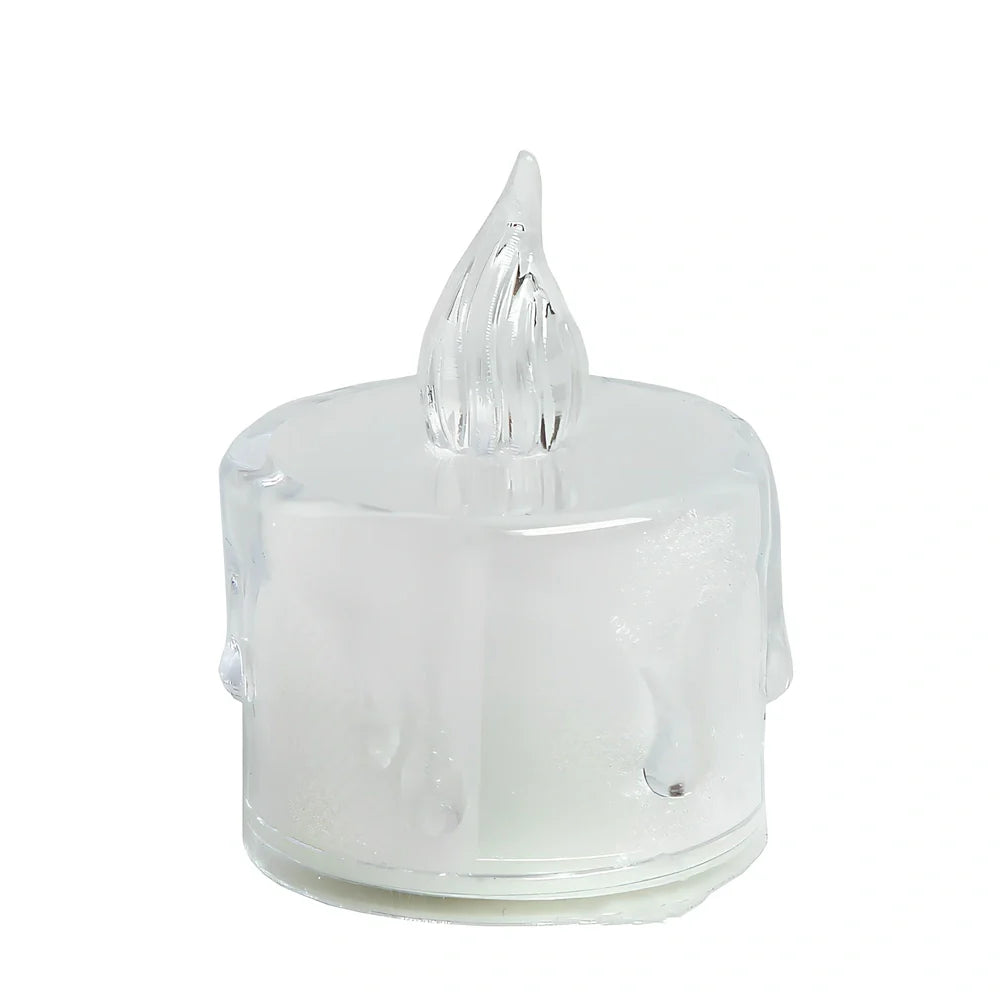 Electronic LED candle lamp with warm white illumination, 3.6cm diameter transparent design