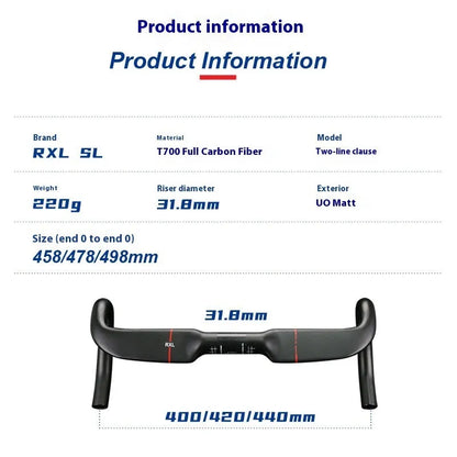 Carbon fibre road bicycle handlebar with double line design in red and black colour options