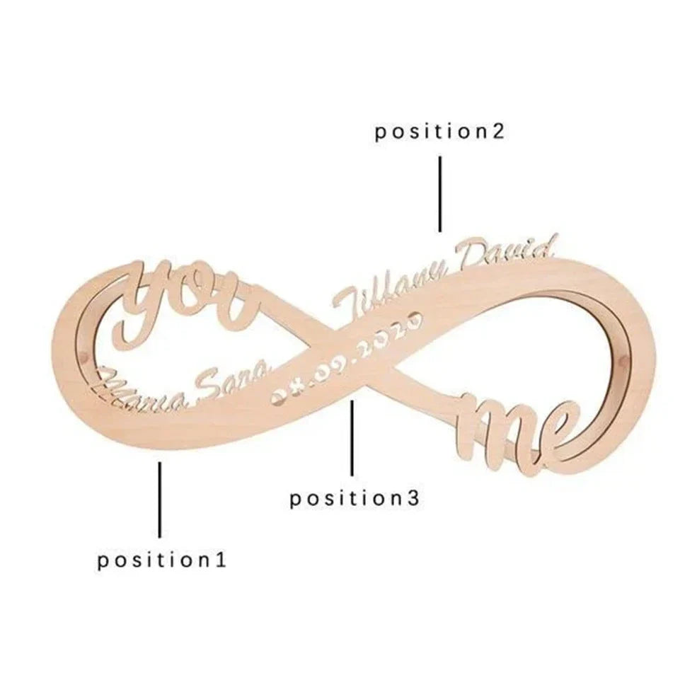 Wooden table lamp with custom name engraving showing modern simplicity design and push-button switch