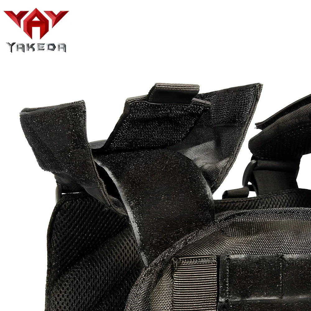 Combat camouflage tactical vest with adjustable waist showing 600D polyester construction and multiple pattern options