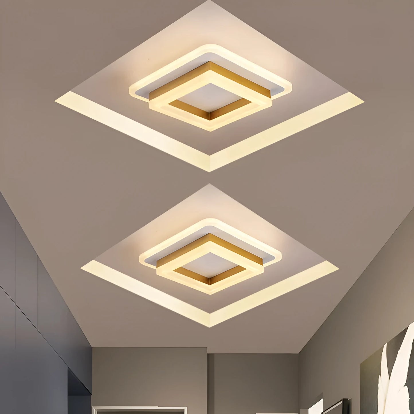 Modern LED corridor ceiling light in black round design with tri-colour adjustable lighting for hallways and entrances