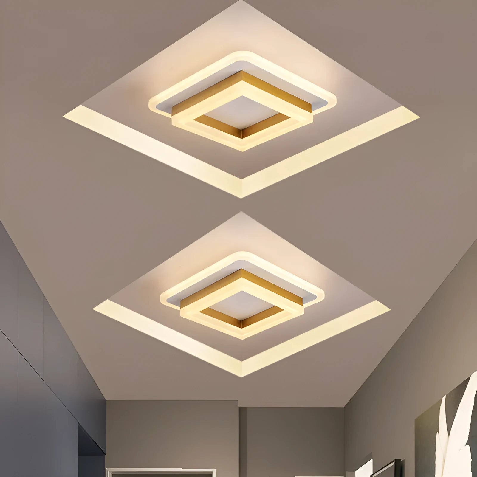 Modern LED corridor ceiling light in black round design with tri-colour adjustable lighting for hallways and entrances