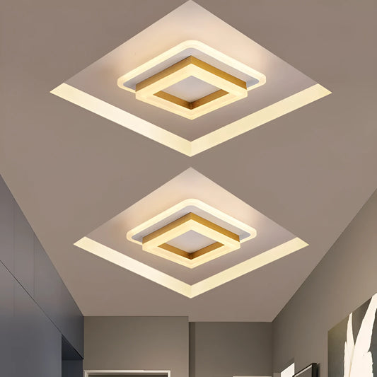 Modern simple LED ceiling light in black or gold for corridors and hallways with three light colour options.
