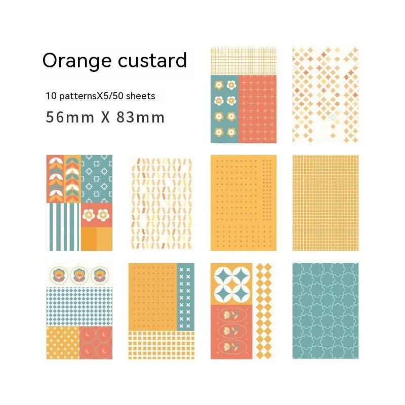 Retro collage note paper set with 50 pieces in dessert colours including Red Plum Cheese and Caramel Puff