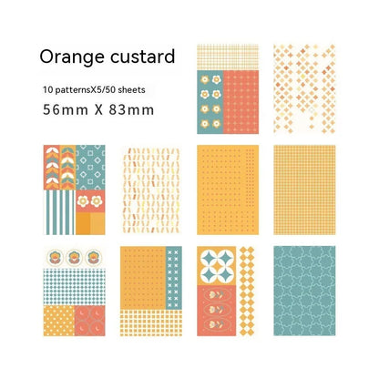 Retro collage note paper set with 50 pieces in dessert colours including Red Plum Cheese and Caramel Puff