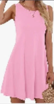 Women's casual swing dress in solid colors and floral prints, featuring a relaxed, comfortable fit.