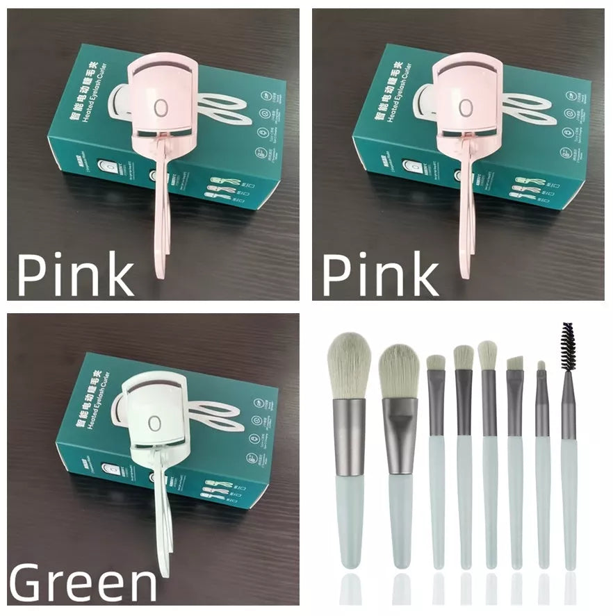 Electric Heating Eyelash Curler in white, pink, and green colors for safe, effective lash curling