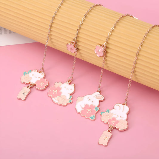 Metal bookmark pendant with cherry blossom cartoon cat design for journal decoration