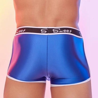 Men's shiny silky nylon boxers in black, white and sapphire blue colours