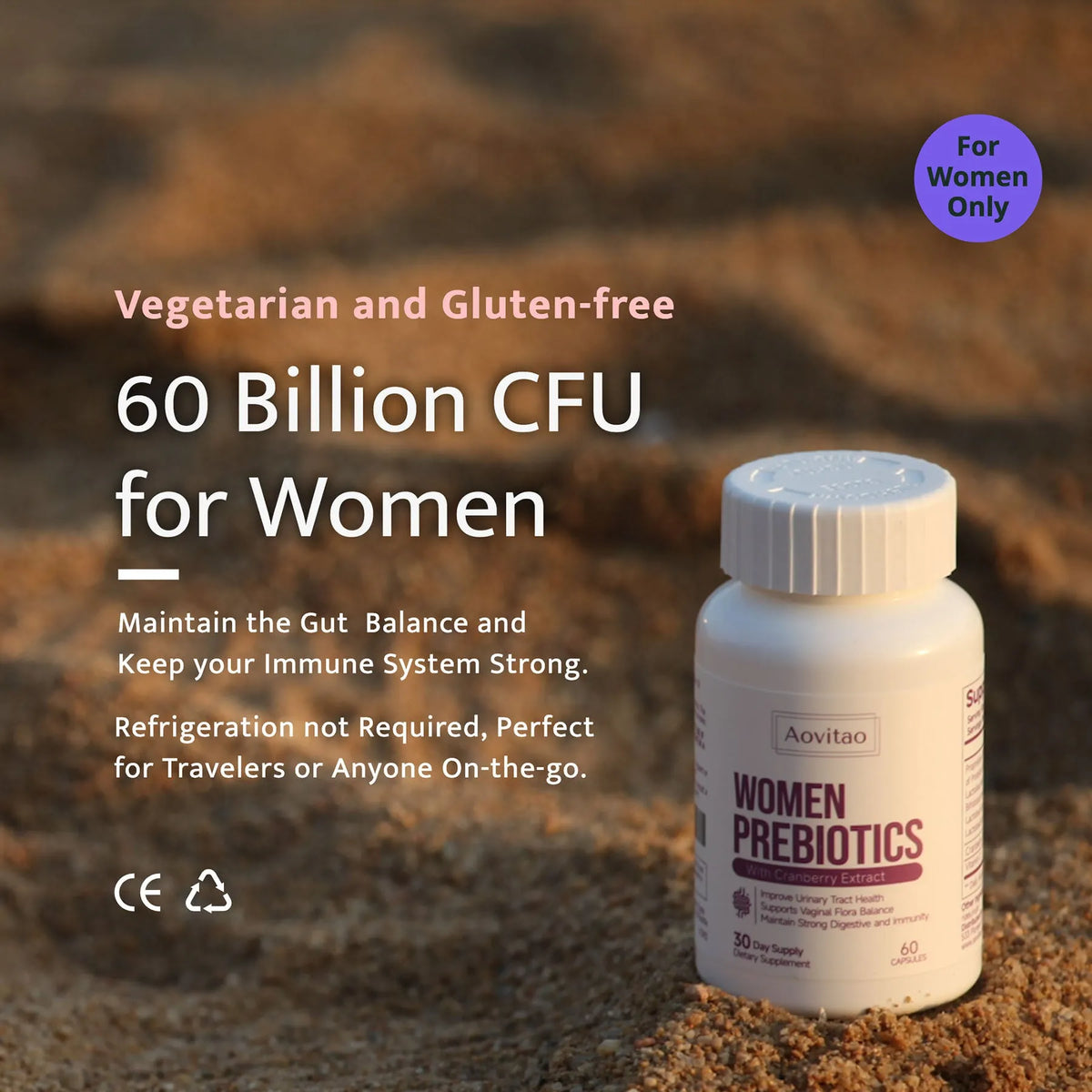 AOVITAO Women's Probiotic 60 Billion CFU capsules with cranberry and Lactobacillus reuteri, 60 count unflavored
