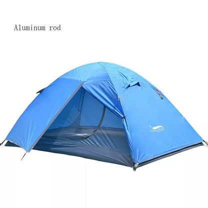 Double layer fiberglass 2-person waterproof camping tent with ventilating windows