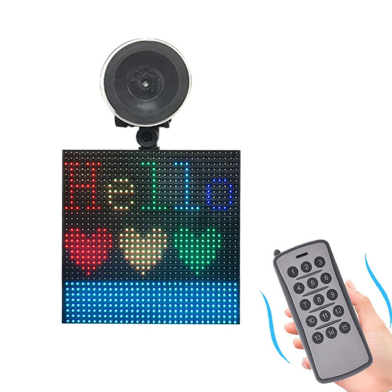 Car Rear Window LED Emoticon Screen displaying vibrant seven-color message