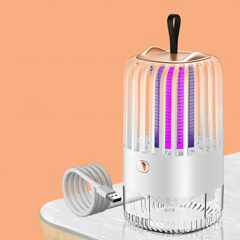 White mosquito killer lamp with protective electric grid and USB power cable