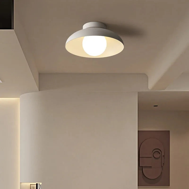 Nordic minimalist ceiling lamp in moon white or obsidian black with LED lighting options