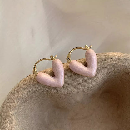 Heart-shaped alloy drop earrings with electroplating in white, pink, blue, and gold