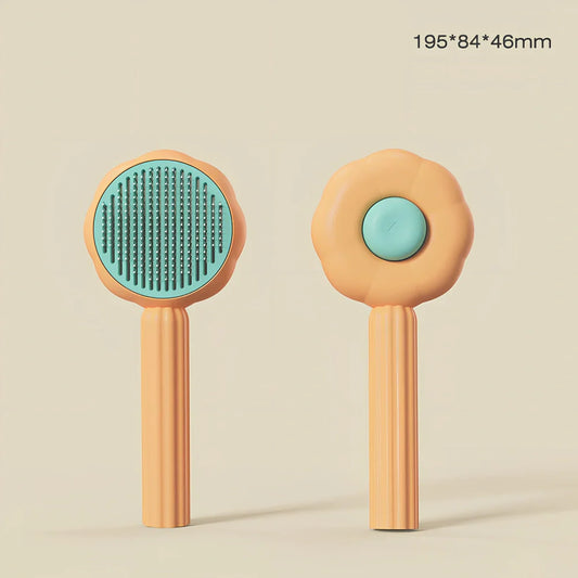 Sunflower design pet comb with stainless steel needles and one-click hair removal button