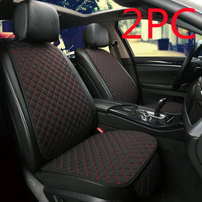 Flax linen car seat cover protector in beige, black, red and brown, with cushion and five-seat style options.
