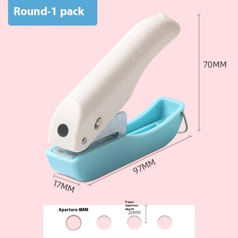Manual embossing punching machine with Love, Round 4mm, Round 6mm, and Star patterns for kindergarten crafts