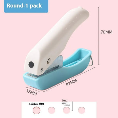 Manual embossing punching machine with Love, Round 4mm, Round 6mm, and Star patterns for kindergarten crafts