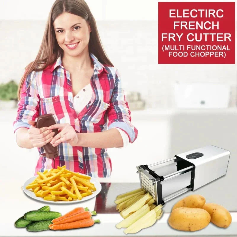 Electric French Fry Cutter with stainless steel blades and versatile slicing modes for commercial and home use