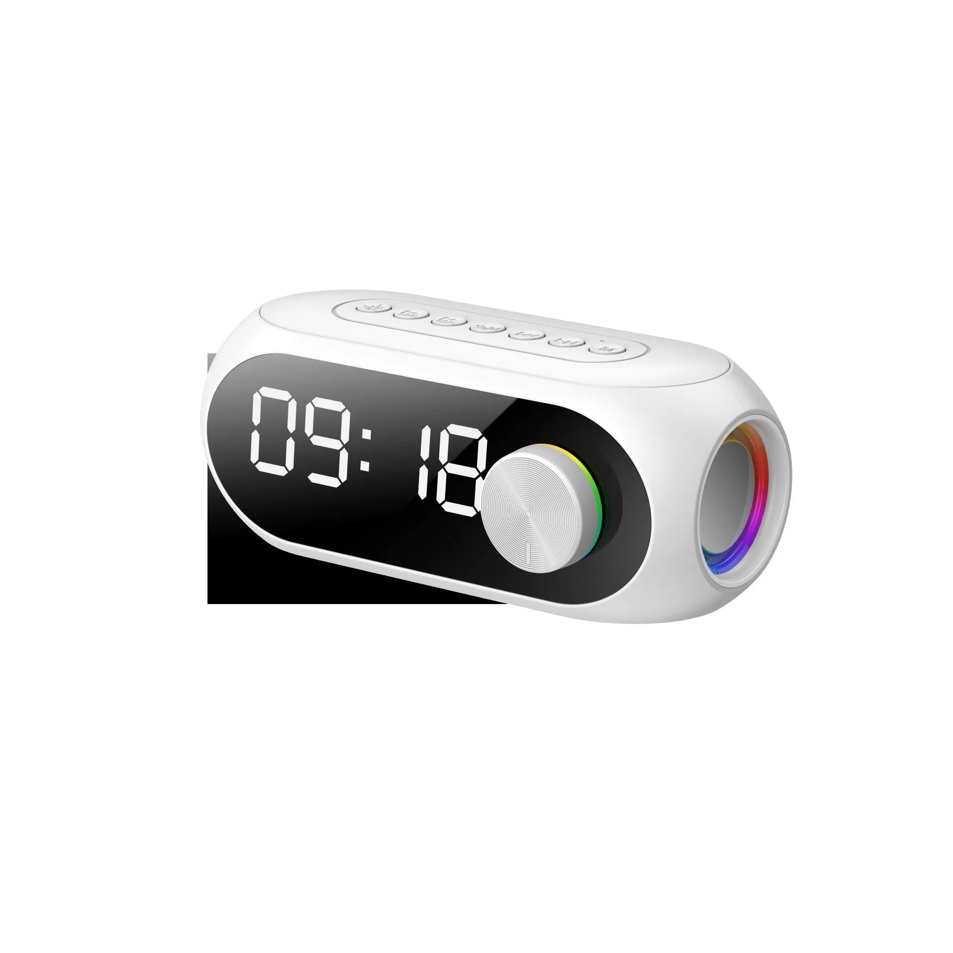 Extra Bass Portable Mini Clock Household speaker in S8 Black, showing compact size and USB port