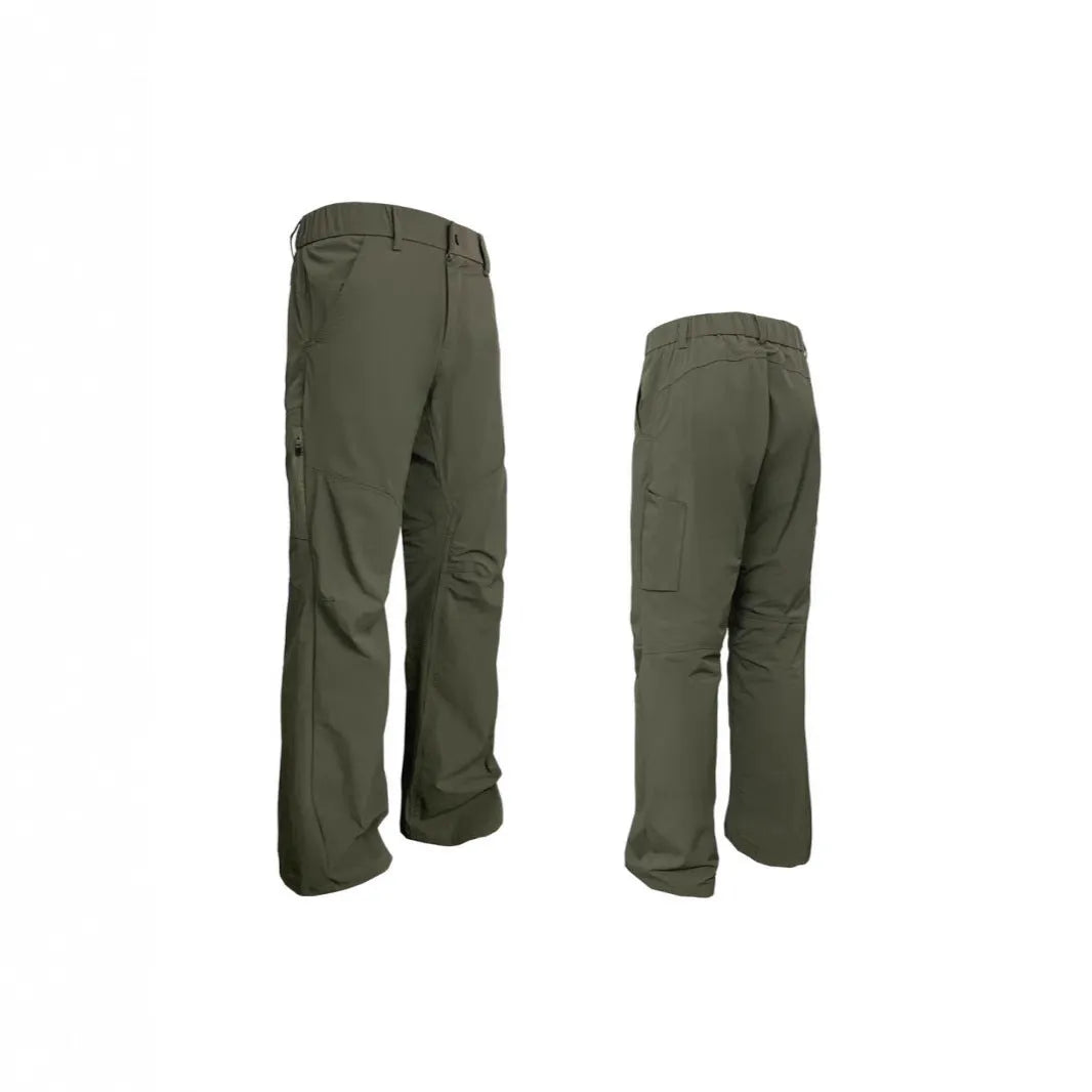 Straight leg casual trousers with elastic waistband in chemical fibre blend fabric