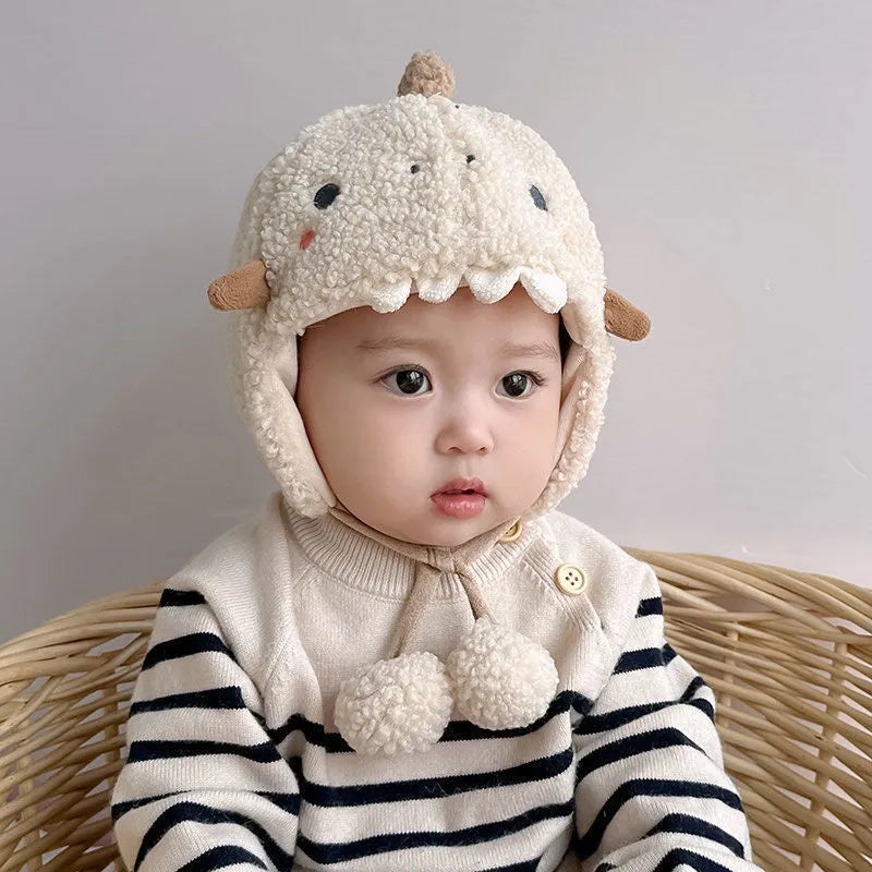 Plush dome earmuffs hat for babies 0-15 months in beige, khaki, blue, pink and yellow