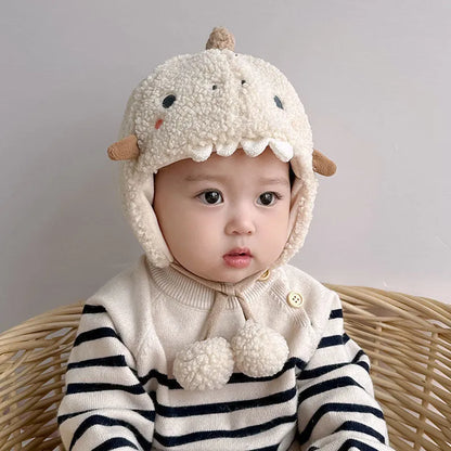 Plush dome earmuffs hat for babies 0-15 months in beige, khaki, blue, pink and yellow
