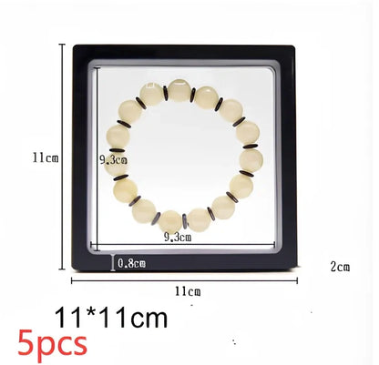 Black 11x11cm suspended 3D floating display frame holder with square base for coins and gems