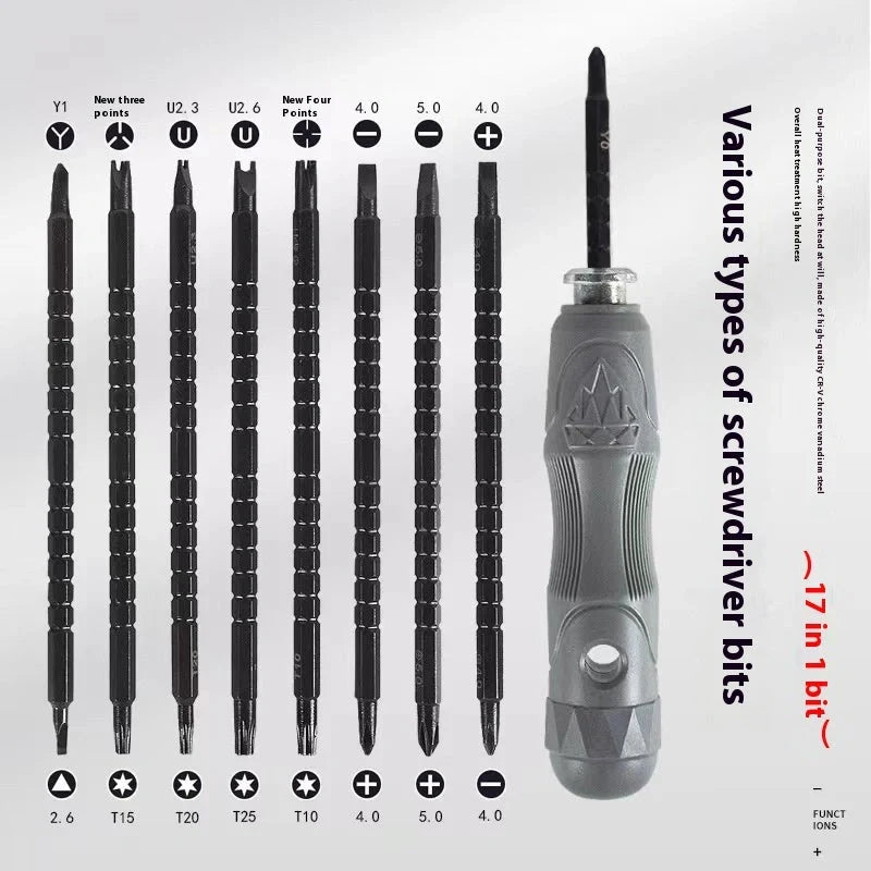 17-in-1 Magnetic Screwdriver Set with chrome vanadium steel bits and ergonomic handle